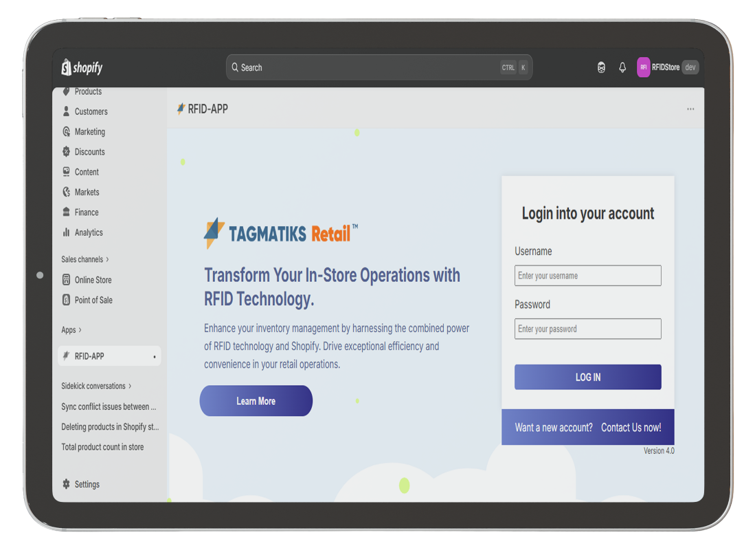 TagMatiks Retail Shopify Dashboard Interface